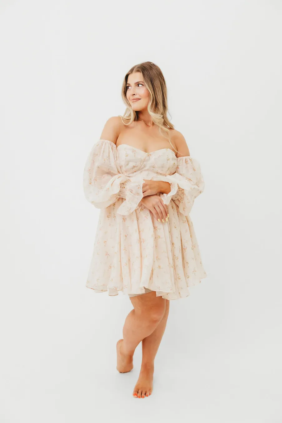 Sale Worth Collective Kennedy Floral Mini Dress in Cream- Bump Friendly