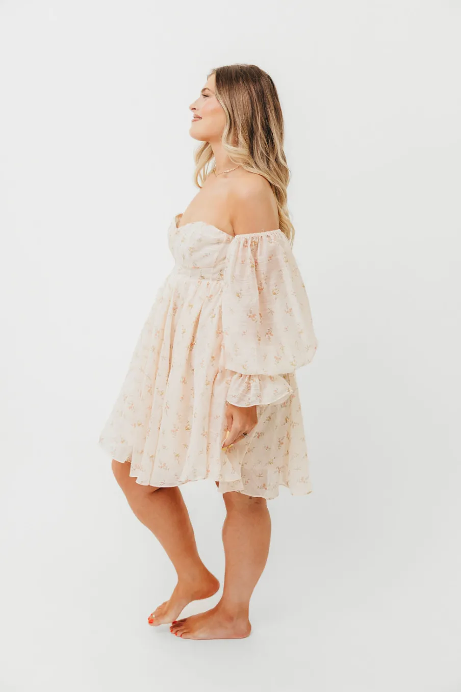 Sale Worth Collective Kennedy Floral Mini Dress in Cream- Bump Friendly