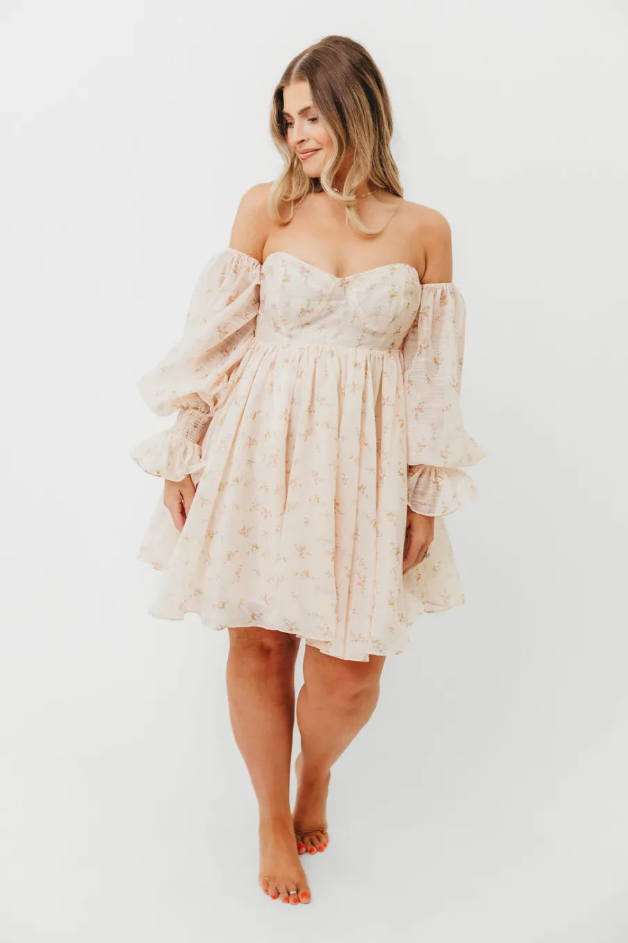 Sale Worth Collective Kennedy Floral Mini Dress in Cream- Bump Friendly