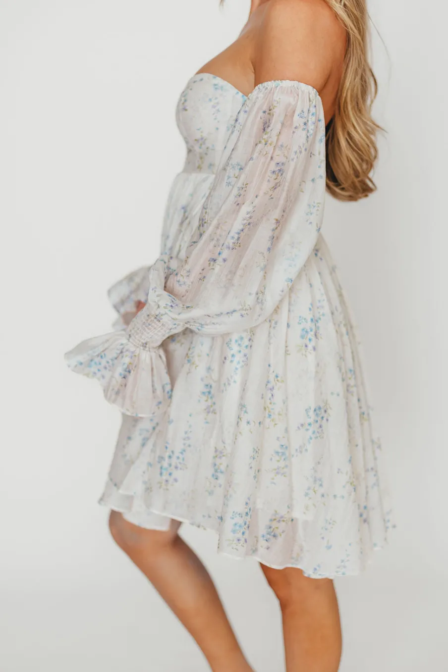 Outlet Worth Collective Kennedy Floral Mini Dress in Blue- Bump Friendly