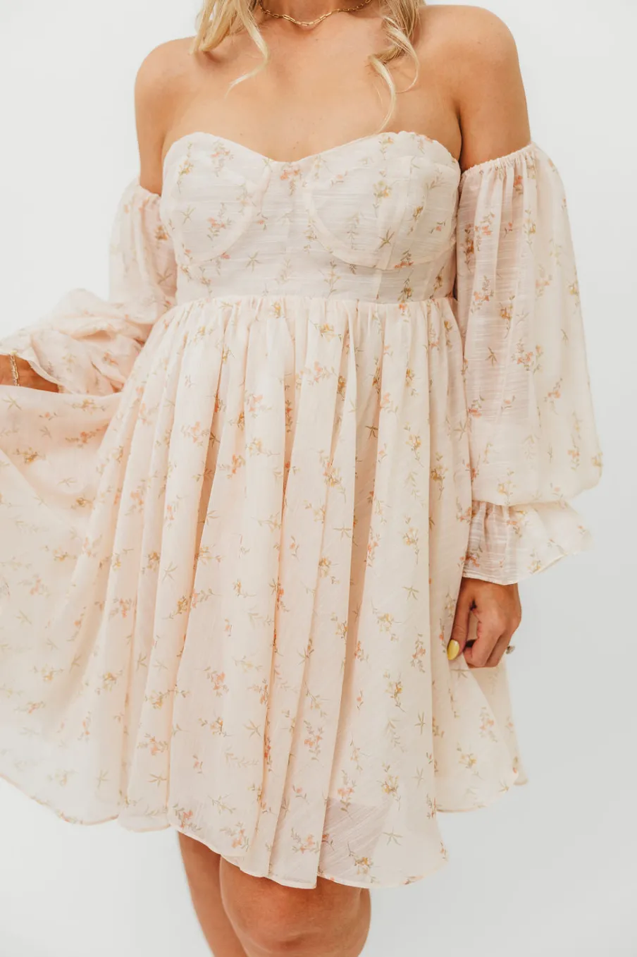 Sale Worth Collective Kennedy Floral Mini Dress in Cream- Bump Friendly