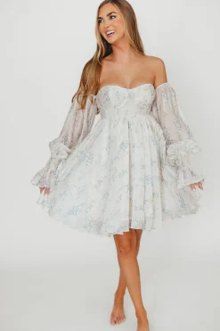 Outlet Worth Collective Kennedy Floral Mini Dress in Blue- Bump Friendly