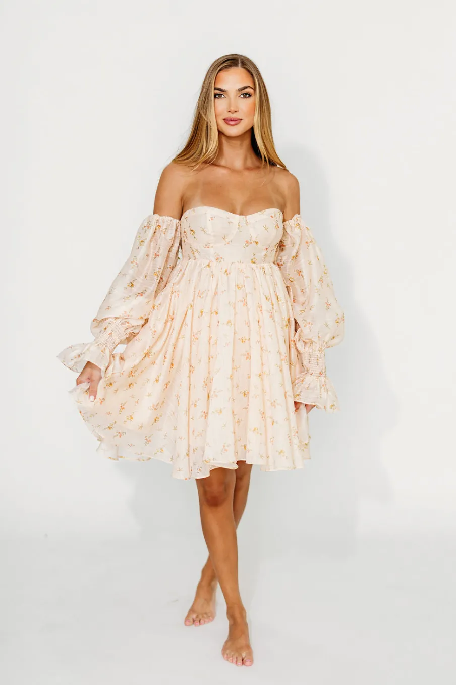 Sale Worth Collective Kennedy Floral Mini Dress in Cream- Bump Friendly