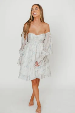 Outlet Worth Collective Kennedy Floral Mini Dress in Blue- Bump Friendly