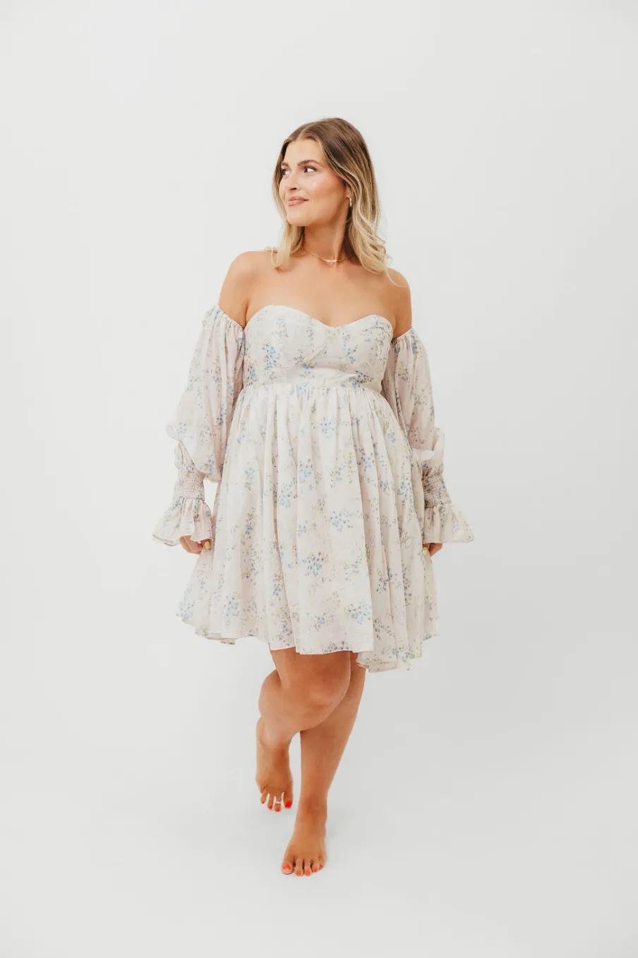 Outlet Worth Collective Kennedy Floral Mini Dress in Blue- Bump Friendly