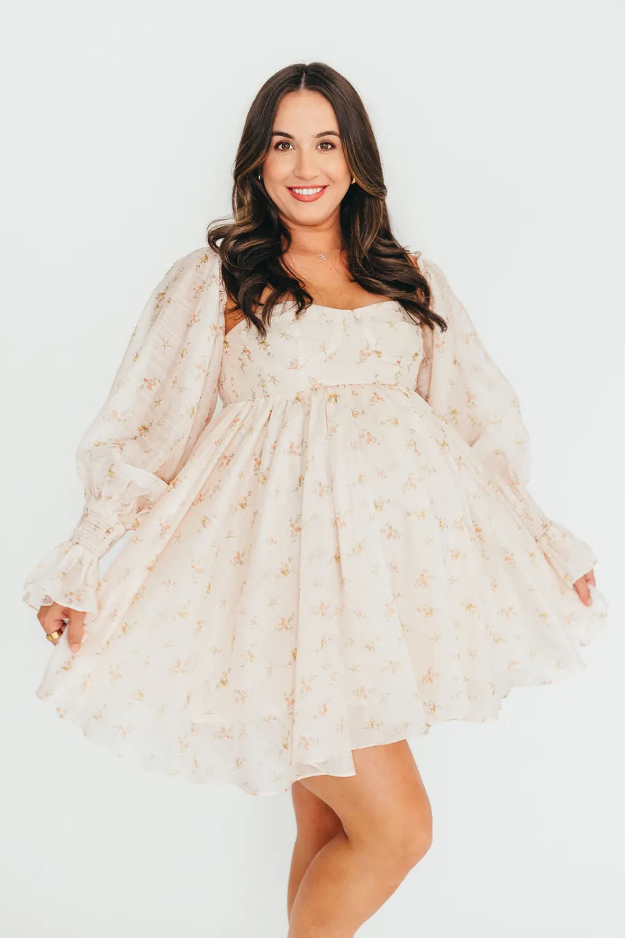 Sale Worth Collective Kennedy Floral Mini Dress in Cream- Bump Friendly