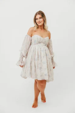 Outlet Worth Collective Kennedy Floral Mini Dress in Blue- Bump Friendly