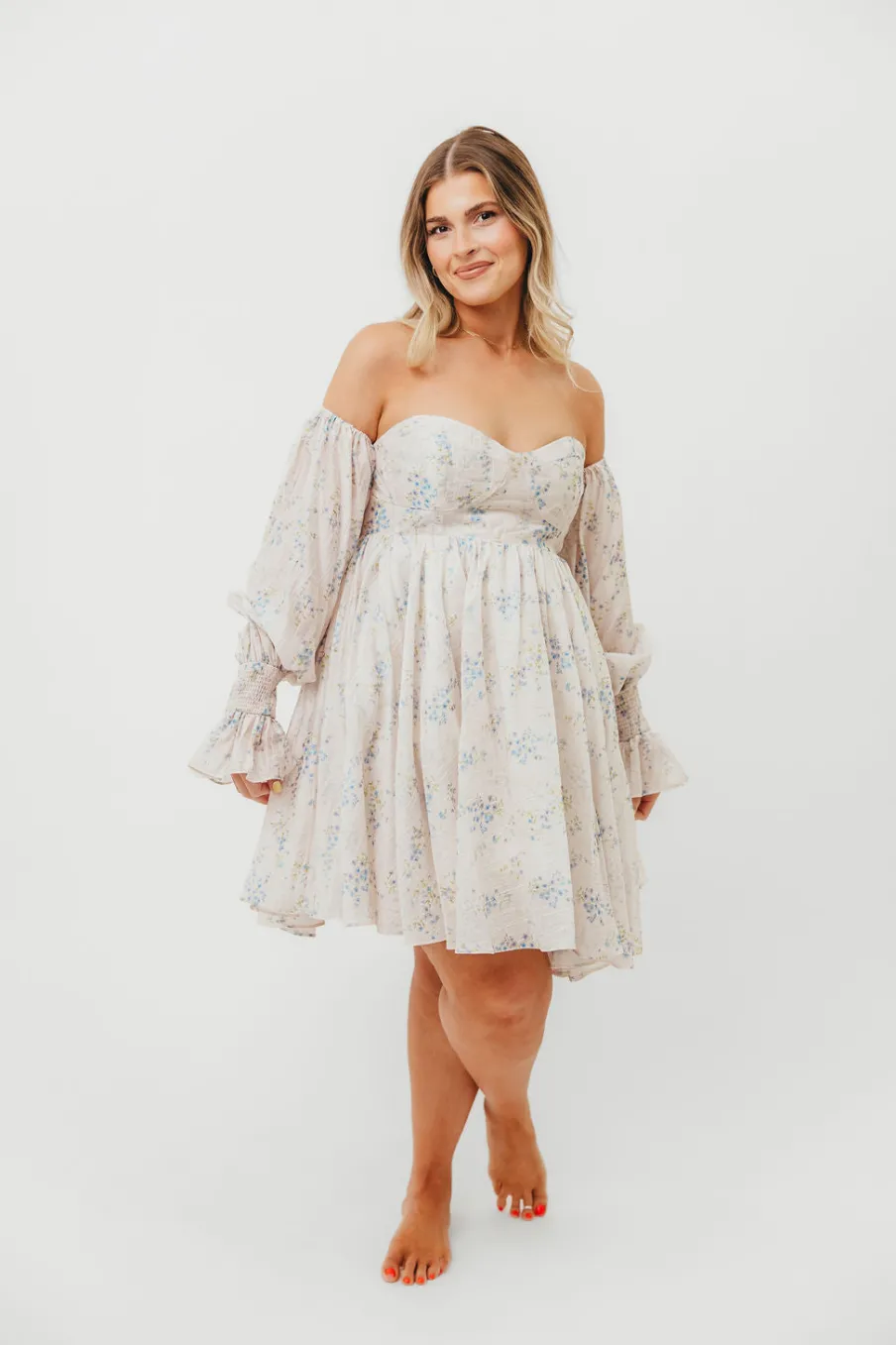 Outlet Worth Collective Kennedy Floral Mini Dress in Blue- Bump Friendly