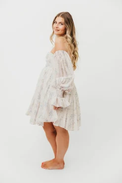 Outlet Worth Collective Kennedy Floral Mini Dress in Blue- Bump Friendly