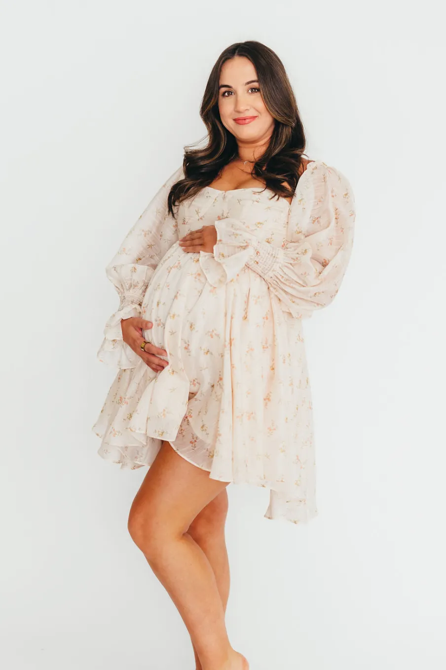 Sale Worth Collective Kennedy Floral Mini Dress in Cream- Bump Friendly