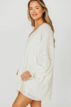 Discount Worth Collective Kenzie Linen Pintuck and Button Detail Mini Dress in Off-White