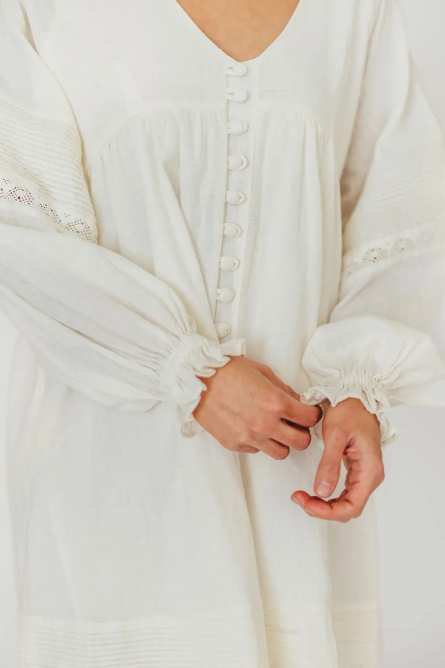 Discount Worth Collective Kenzie Linen Pintuck and Button Detail Mini Dress in Off-White