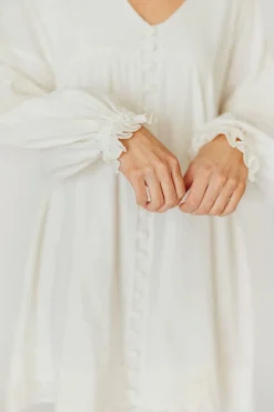 Discount Worth Collective Kenzie Linen Pintuck and Button Detail Mini Dress in Off-White
