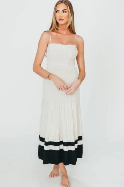 Online Worth Collective Kenzie Ribbed Dress in Ecru/Black
