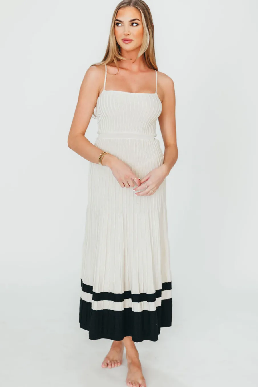 Online Worth Collective Kenzie Ribbed Dress in Ecru/Black