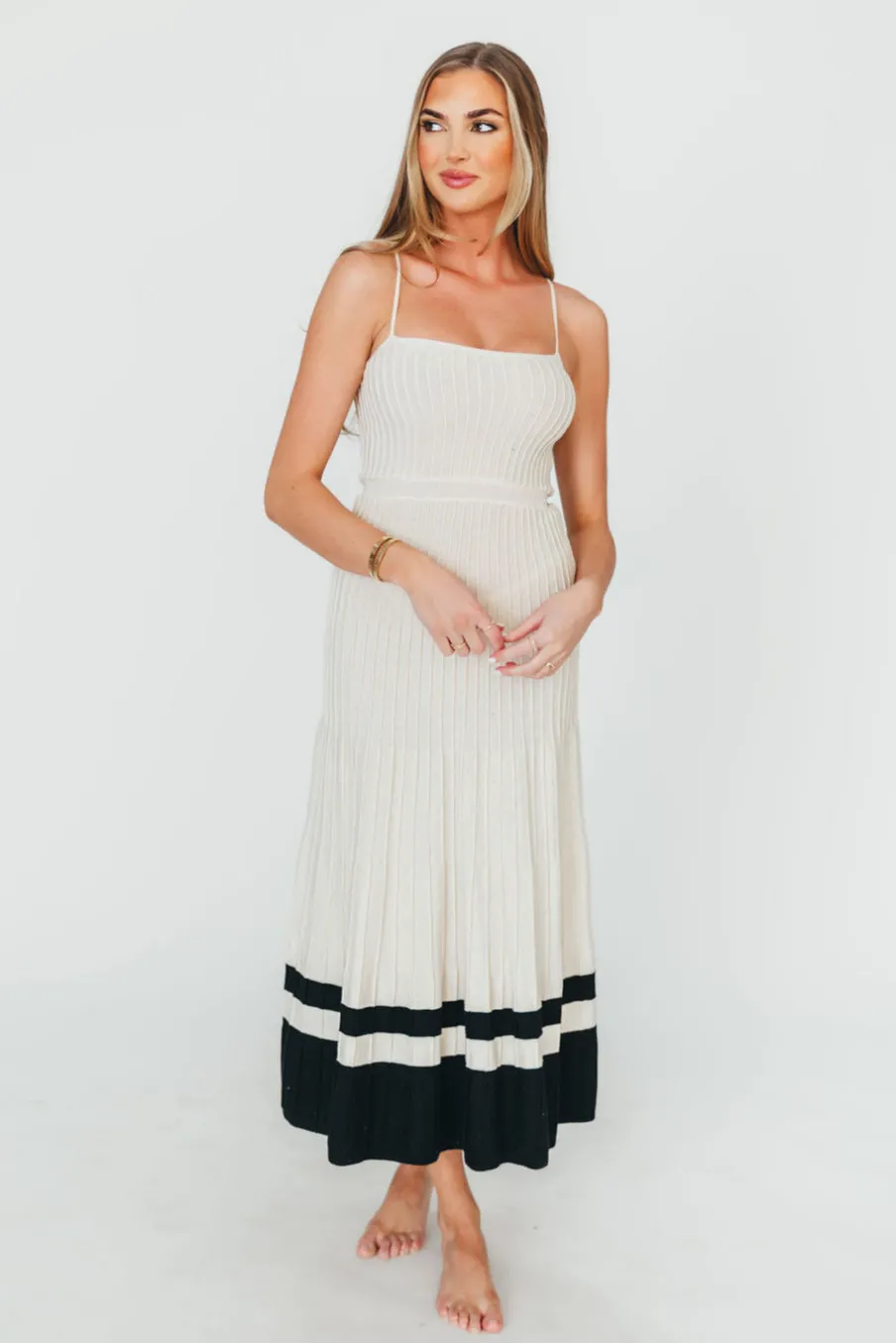 Online Worth Collective Kenzie Ribbed Dress in Ecru/Black