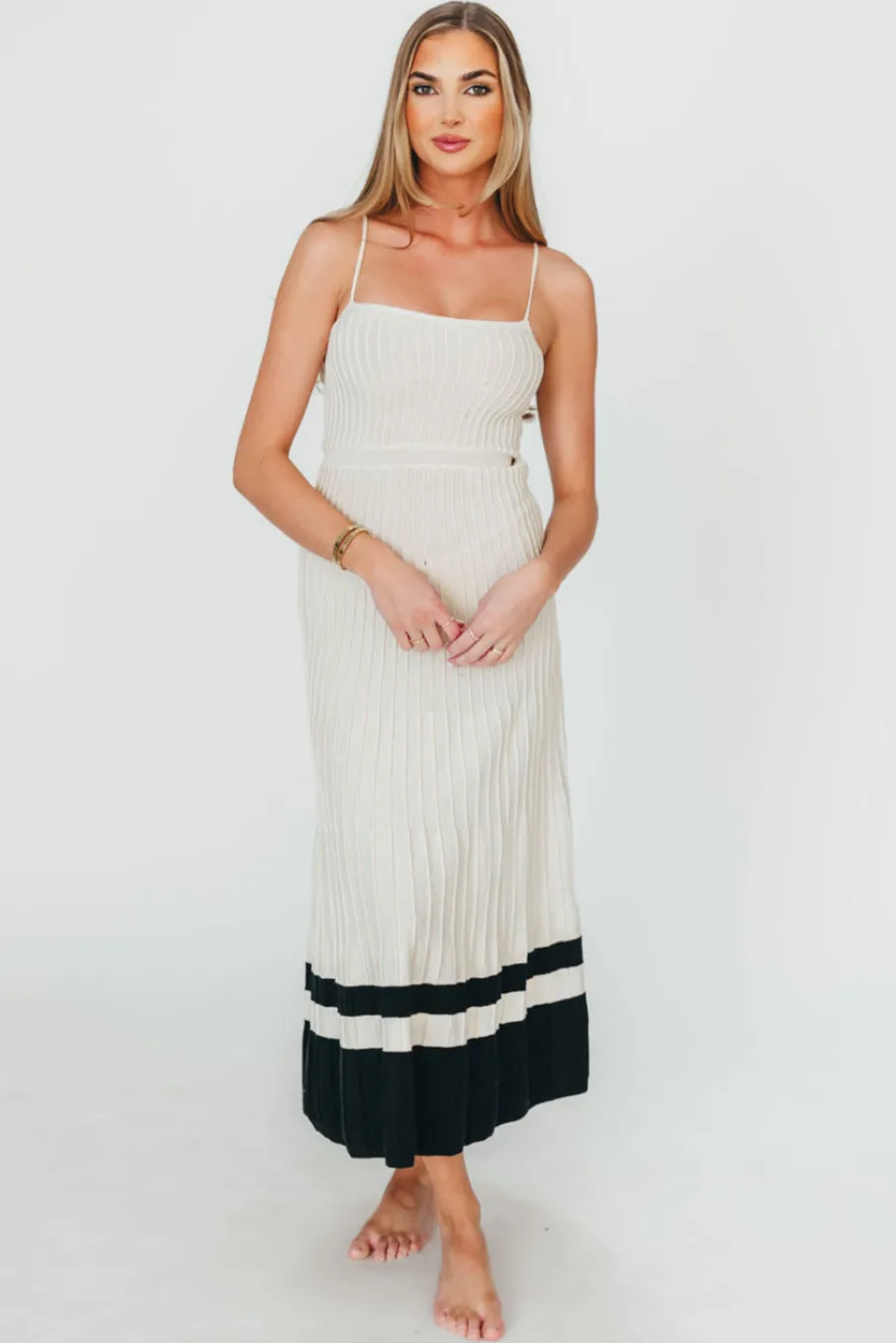 Online Worth Collective Kenzie Ribbed Dress in Ecru/Black
