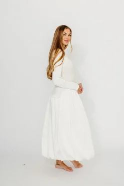 Online Worth Collective Kerriann Sweater Poplin Mix Maxi Dress in Off-White