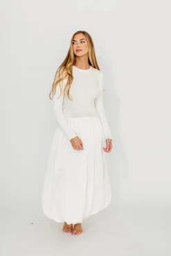 Online Worth Collective Kerriann Sweater Poplin Mix Maxi Dress in Off-White