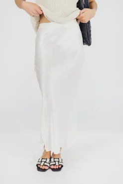 Sale Worth Collective Kimberley Satin Long Midi Skirt in Champagne