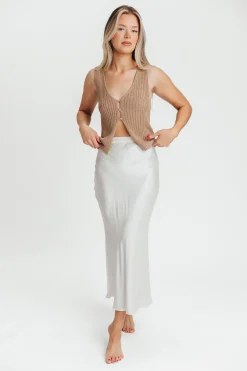 Sale Worth Collective Kimberley Satin Long Midi Skirt in Champagne