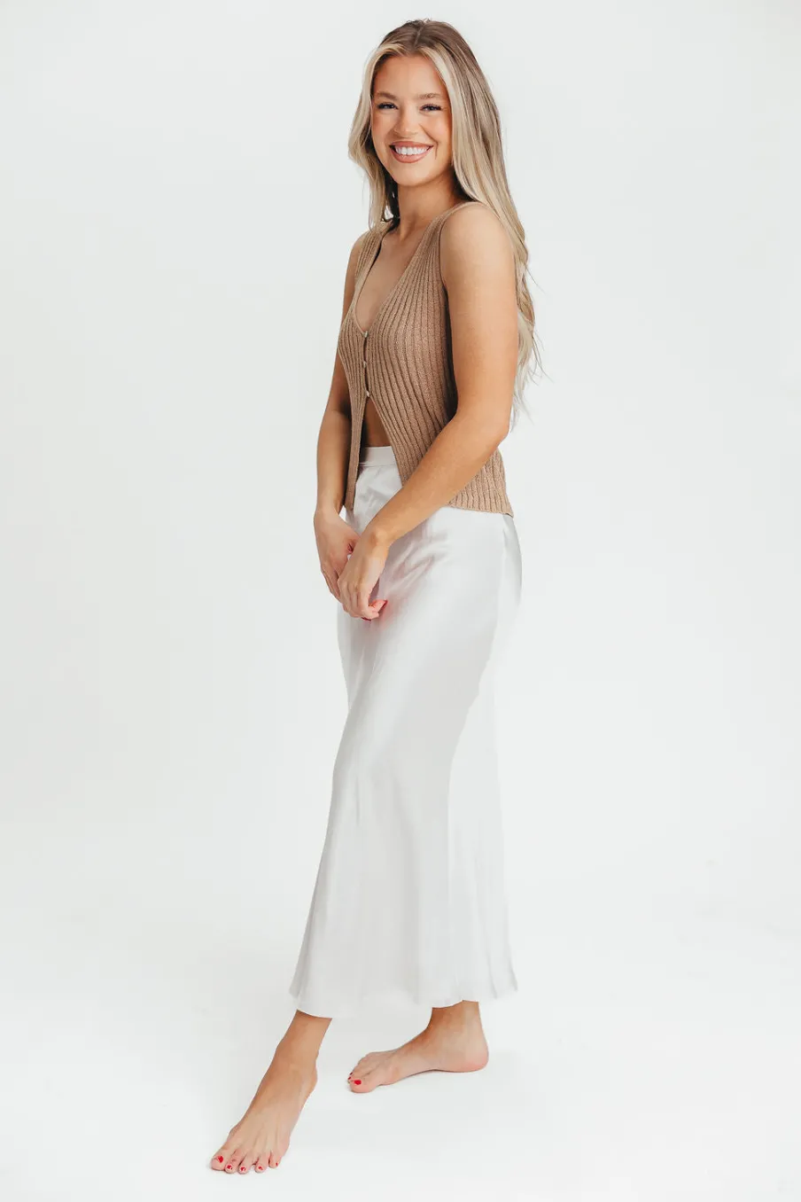 Sale Worth Collective Kimberley Satin Long Midi Skirt in Champagne
