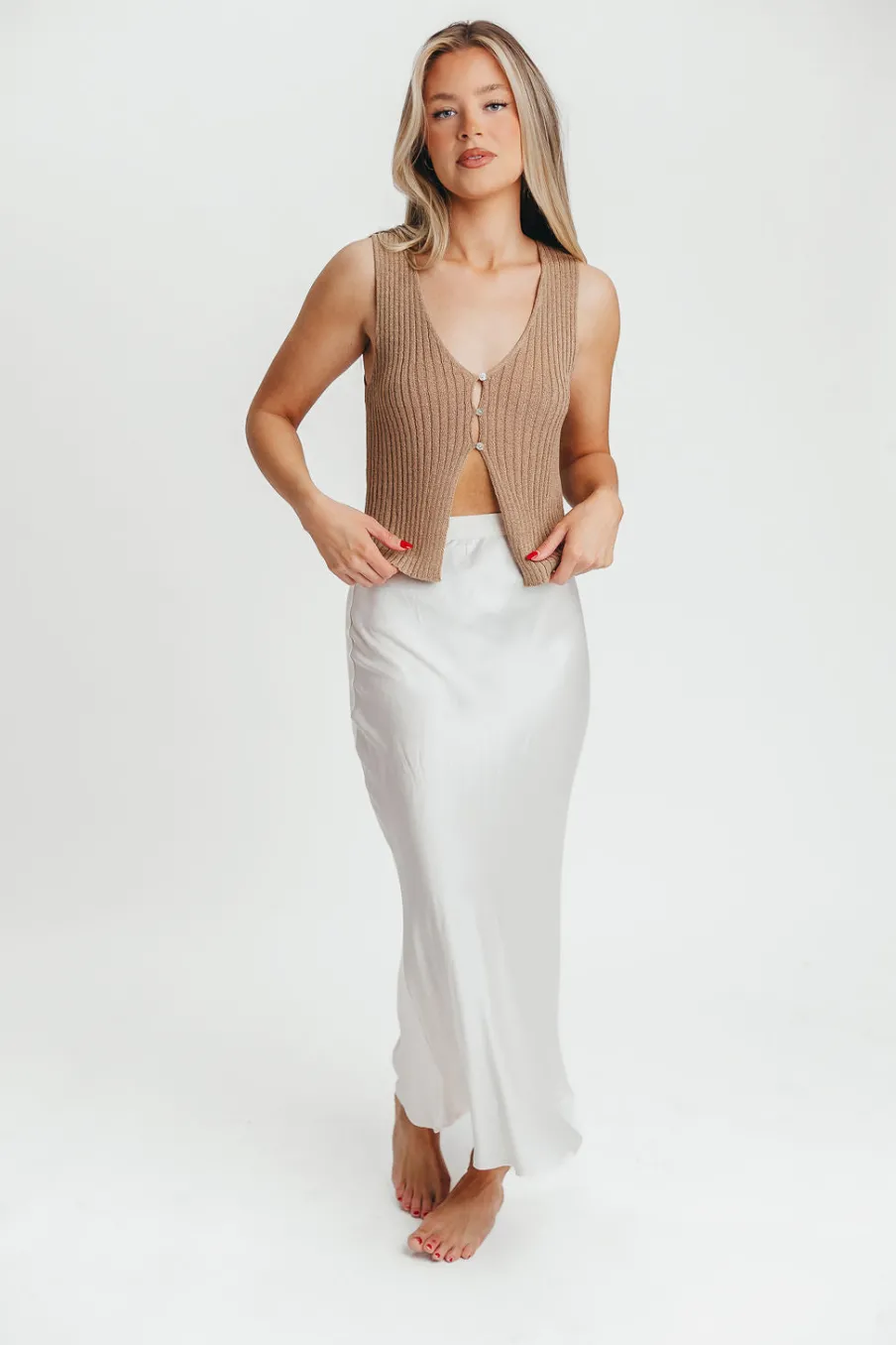 Sale Worth Collective Kimberley Satin Long Midi Skirt in Champagne