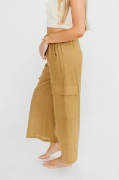 Clearance Worth Collective Kimora 100% Linen Pants in Brown Olive