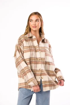 Clearance Worth Collective Kingston Flannel Jacket in Natural Plaid