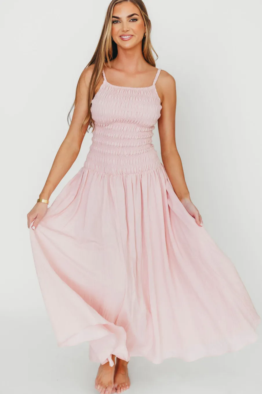 Fashion Worth Collective Kira Smocked Maxi Dress in Pink