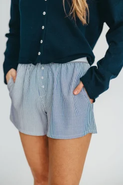Discount Worth Collective Kya Striped Boxer Short in Ivory/Blue