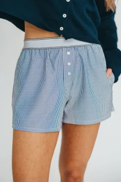 Discount Worth Collective Kya Striped Boxer Short in Ivory/Blue