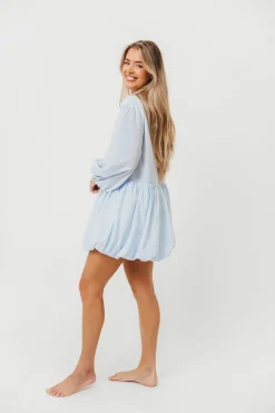 Clearance Worth Collective Kyle Bubble Hem Mini Shirt Dress in Sky