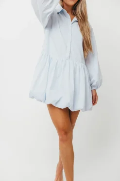 Clearance Worth Collective Kyle Bubble Hem Mini Shirt Dress in Sky