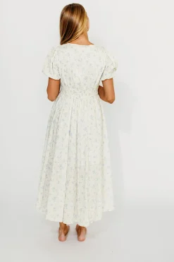 Fashion Worth Collective Kylee 100% Cotton Floral Maxi Dress in French Blue