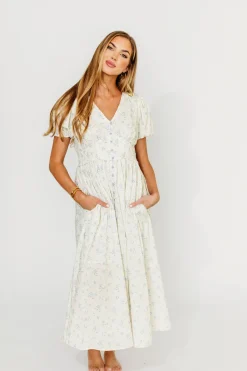 Fashion Worth Collective Kylee 100% Cotton Floral Maxi Dress in French Blue