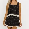 Online Worth Collective Kyler 100% Cotton Floral Ruffle Lace Trim Top & Skort Set in Dark Navy