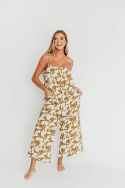 Online Worth Collective Leilani Geo Print Jumpsuit in Olive