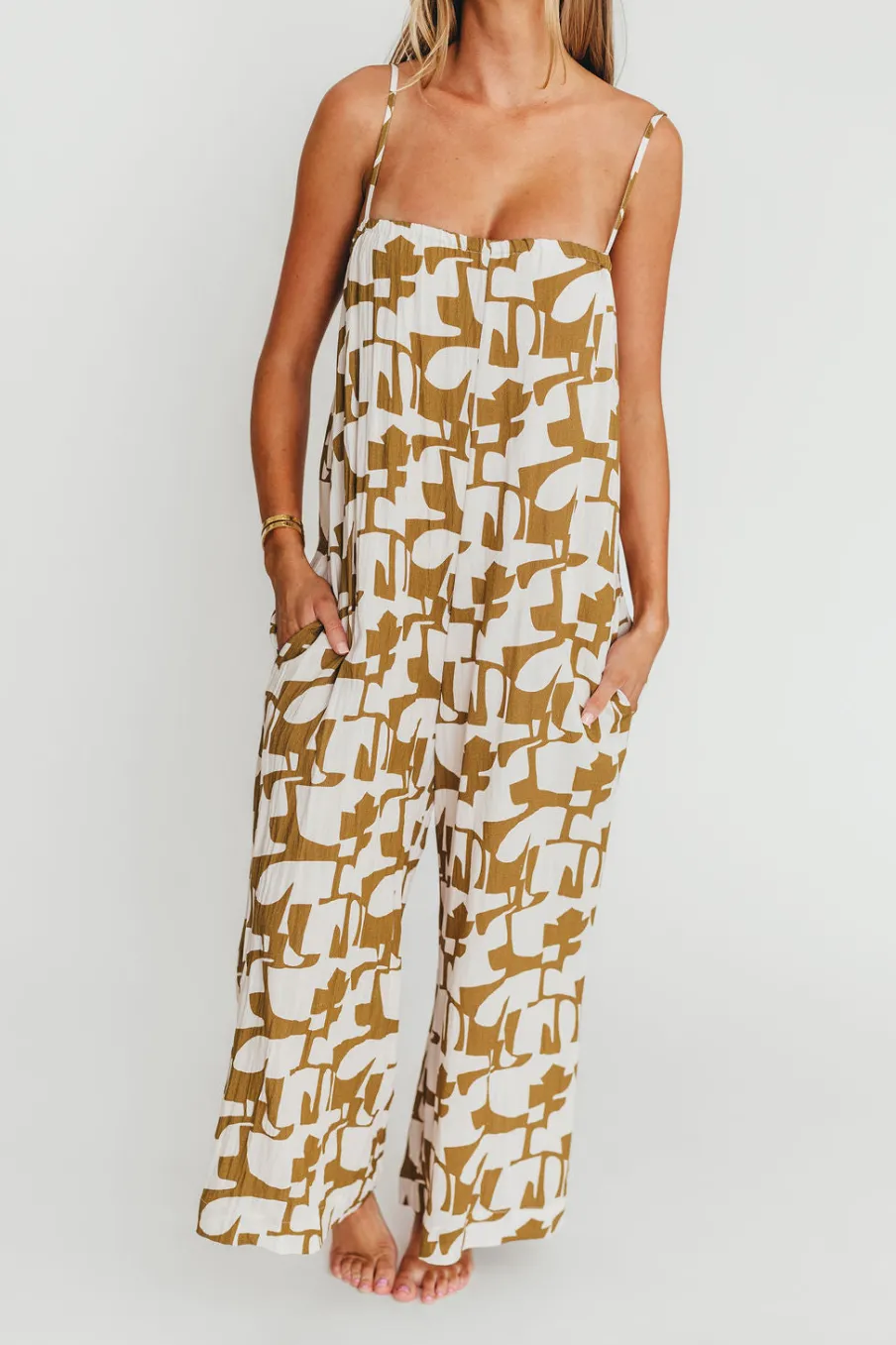 Online Worth Collective Leilani Geo Print Jumpsuit in Olive