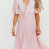 Online Worth Collective Lena Embroidered Tiered Midi Dress in Soft Pink