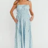 Hot Worth Collective Lila Ruched Floral Maxi Dress in Powder Blue