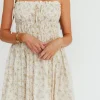 Fashion Worth Collective Lila Ruched Floral Maxi Dress in Vintage Cream