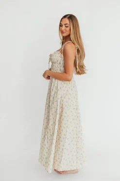 Fashion Worth Collective Lila Ruched Floral Maxi Dress in Vintage Cream