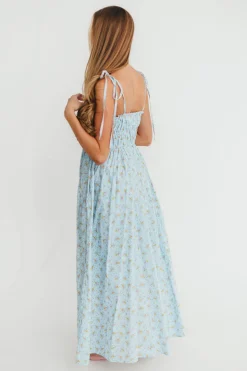 Hot Worth Collective Lila Ruched Floral Maxi Dress in Powder Blue