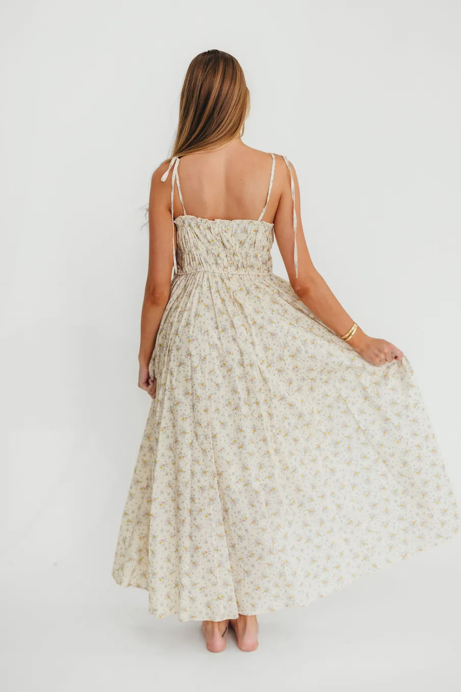 Fashion Worth Collective Lila Ruched Floral Maxi Dress in Vintage Cream