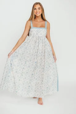 New Worth Collective Lillian Toile Maxi Dress in French Blue