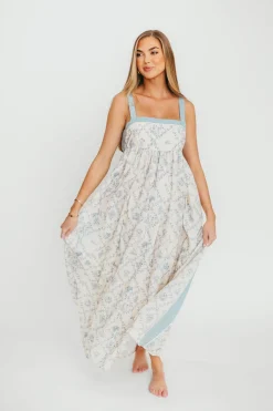 New Worth Collective Lillian Toile Maxi Dress in French Blue