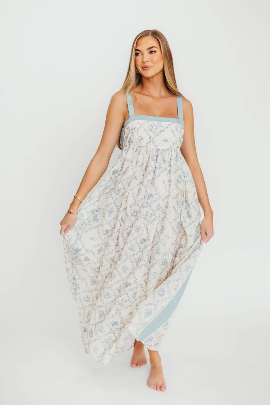 New Worth Collective Lillian Toile Maxi Dress in French Blue