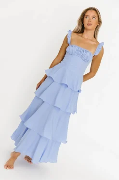 Best Worth Collective Lily Ruffle Strap Tiered Maxi Dress in Baby Blue