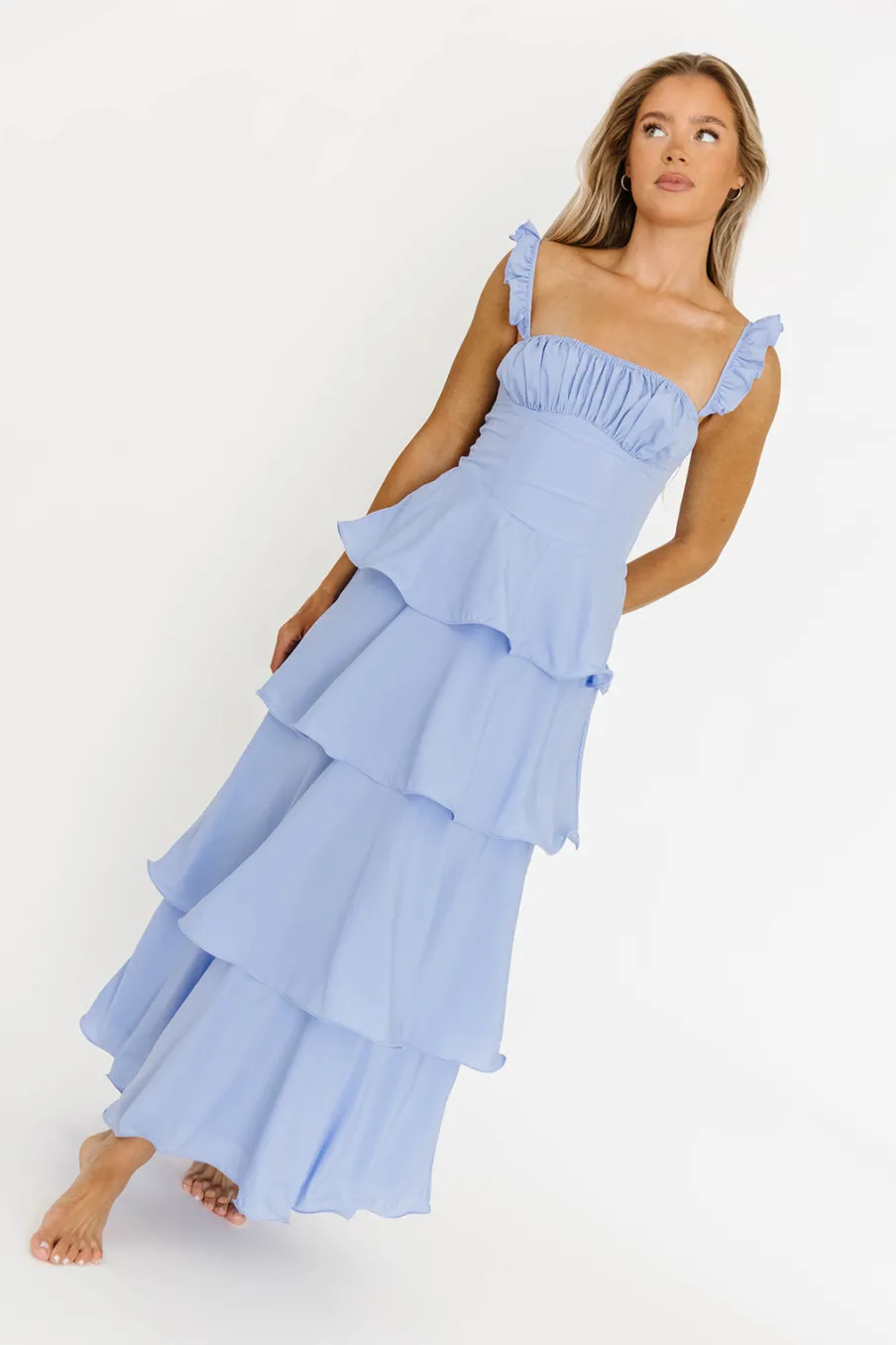 Best Worth Collective Lily Ruffle Strap Tiered Maxi Dress in Baby Blue
